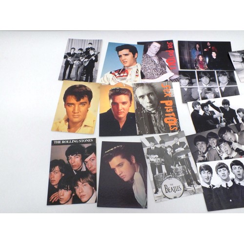 29 - POP MUSIC POSTCARDS - THE BEATLES, ELVIS, SEX PISTOLS, ROLLING STONES, LED ZEPPELIN, APPROXIMATELY 2... 