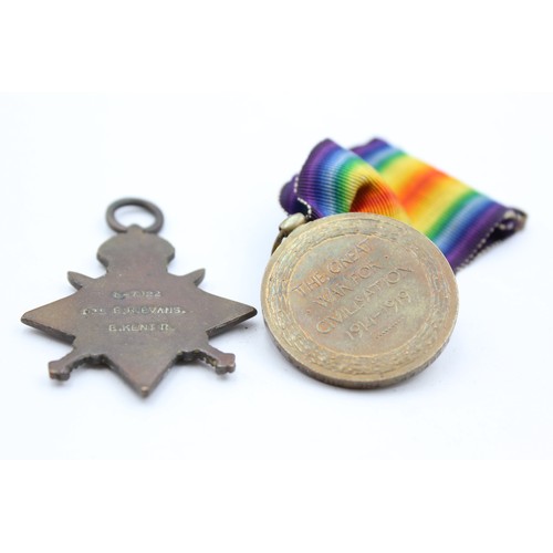 100 - 2 x WW1 Medals Named Inc 1914-145 Star To L-7922 PTE E.R Evans East Kent Regt