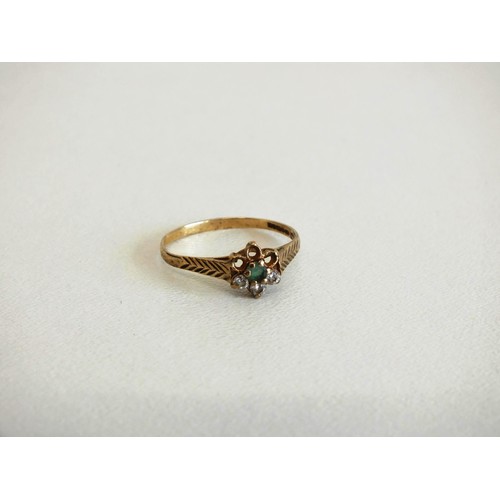 158 - 9ct GOLD CZ CLUSTER RING SIZE O- 1.1G- MISSING STONES