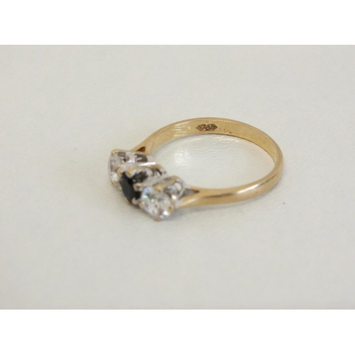 230 - 9CT GOLD RING SAPPHIRE WITH TWO CZ STONES - SIZE M, 2.3G