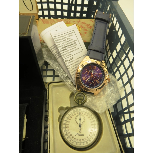 394 - TRAY OF COLLECTABLES INCLUDES WATCHES, POCKET WATCHES ETC