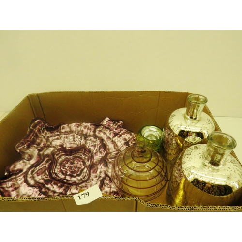 179 - BOX OF CONTEMPORARY GLASS ETC INCLUDING LARGE CENTREPIECE BOWL