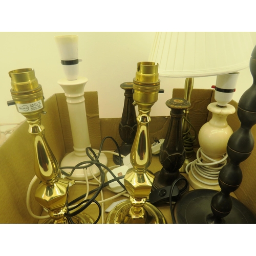 180 - BOX OF DESK/TABLE LIGHTS ALABASTER, BRASS, WOOD ETC