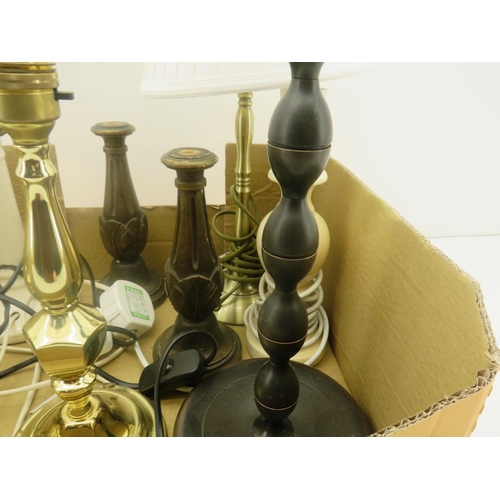 180 - BOX OF DESK/TABLE LIGHTS ALABASTER, BRASS, WOOD ETC