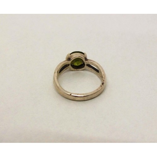 33 - SILVER 925 RING WITH GREEN STONE SIZE N