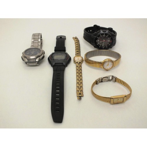 39 - THREE GENTS RETRO CASIO WATCHES AND THREE VINTAGE LADIES ACCURIST WATCHES