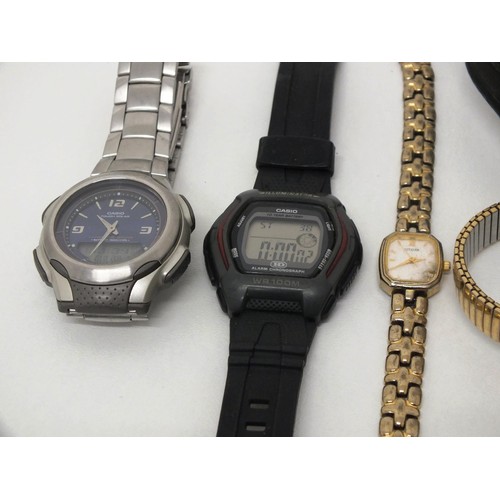 39 - THREE GENTS RETRO CASIO WATCHES AND THREE VINTAGE LADIES ACCURIST WATCHES