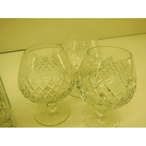 398 - CRYSTAL DECANTER AND SIX CRYSTAL BRANDY GLASSES