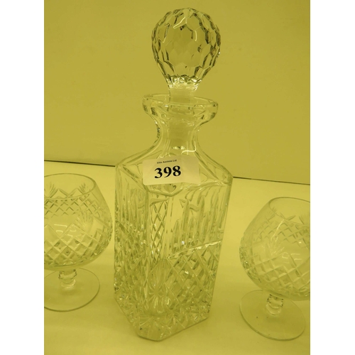 398 - CRYSTAL DECANTER AND SIX CRYSTAL BRANDY GLASSES