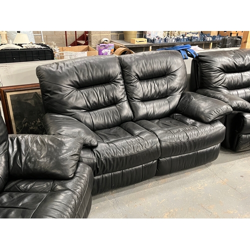 23 - BLACK LEATHER SOFA SUITE TO INCLUDE TWO SEATER AND TWO ARMCHAIRS