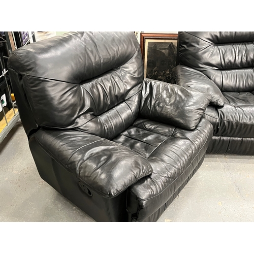 23 - BLACK LEATHER SOFA SUITE TO INCLUDE TWO SEATER AND TWO ARMCHAIRS