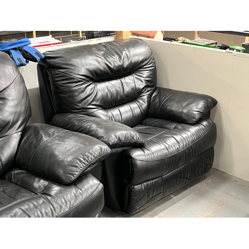 23 - BLACK LEATHER SOFA SUITE TO INCLUDE TWO SEATER AND TWO ARMCHAIRS