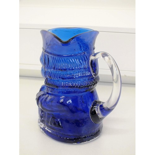 316 - WHITE FRIARS BLUE GLASS BARNABY JUG