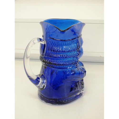 316 - WHITE FRIARS BLUE GLASS BARNABY JUG