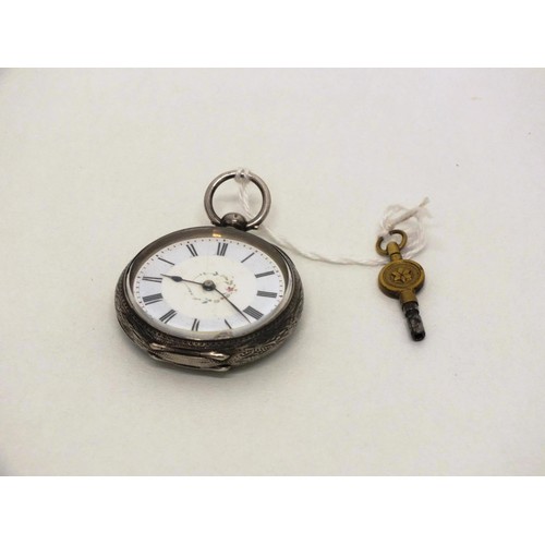 356 - SILVER POCKETWATCH AND KEY - WORKING