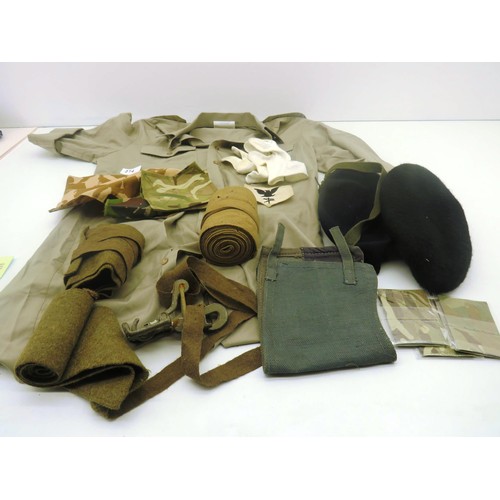 274 - COLLECTION OF MILITARY ITEMS CLOTHING HATS etc