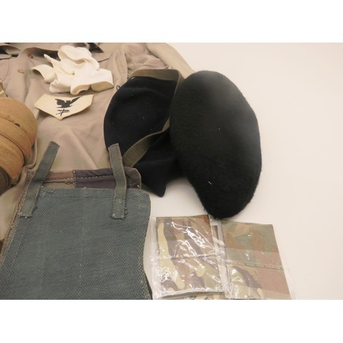 274 - COLLECTION OF MILITARY ITEMS CLOTHING HATS etc