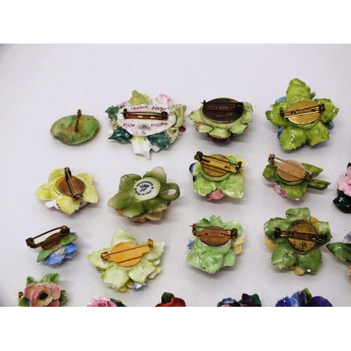 247 - 36 ASSORTED VINTAGE 1950's/60s BONE CHINA FLOWER JEWELLERY INC COALPORT, CROWN DERBY ETC- SOME FOR S... 