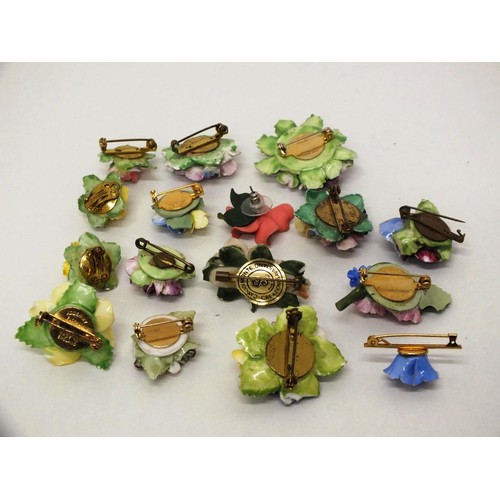 247 - 36 ASSORTED VINTAGE 1950's/60s BONE CHINA FLOWER JEWELLERY INC COALPORT, CROWN DERBY ETC- SOME FOR S... 