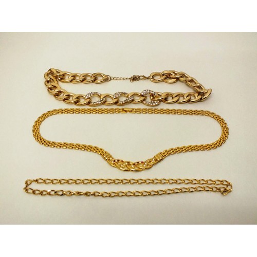 261 - THREE QUALITY GOLD PLATED NECKLACES INCLUDES CHUNKY CURB LINK SET WITH CZ STONES