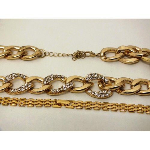 261 - THREE QUALITY GOLD PLATED NECKLACES INCLUDES CHUNKY CURB LINK SET WITH CZ STONES