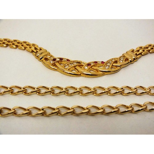 261 - THREE QUALITY GOLD PLATED NECKLACES INCLUDES CHUNKY CURB LINK SET WITH CZ STONES