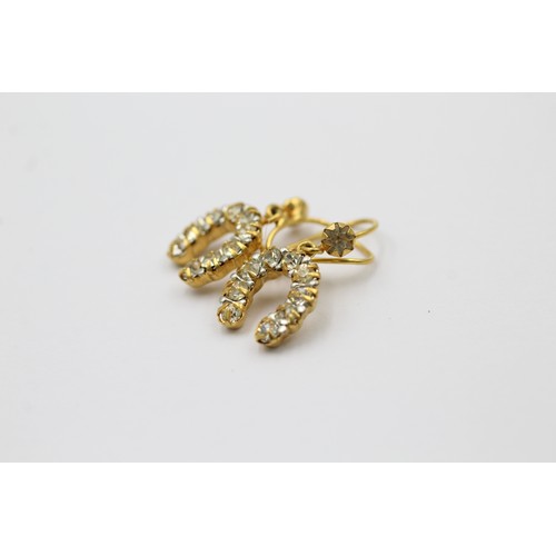 404 - 9ct gold white paste horseshoe stud earrings (1.3g)