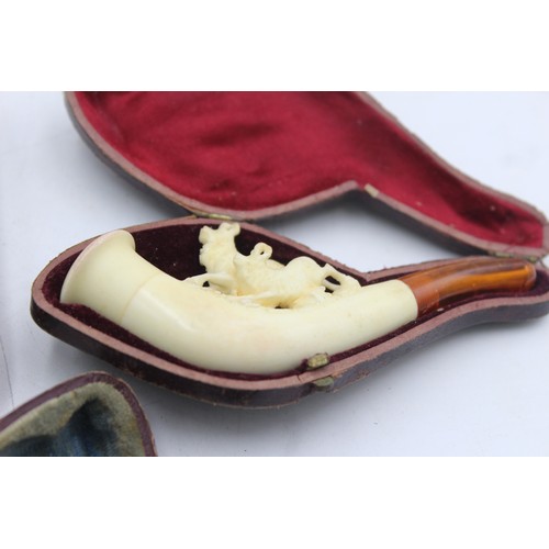 425 - 4 x Antique Meerschaum Cheroot Holders/Estate SMOKING PIPES Inc Dog+Stags