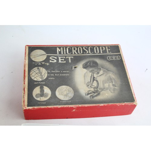 427 - 2 x Vintage Students Microscopes Inc PATHESCOPE 750X & Boxed COC 150X