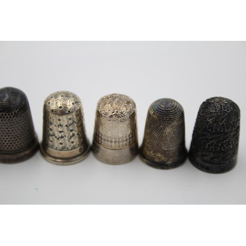 433 - 7 x Antique / Vintage .925 STERLING SILVER Thimbles Inc Charles Horner Etc (32g)