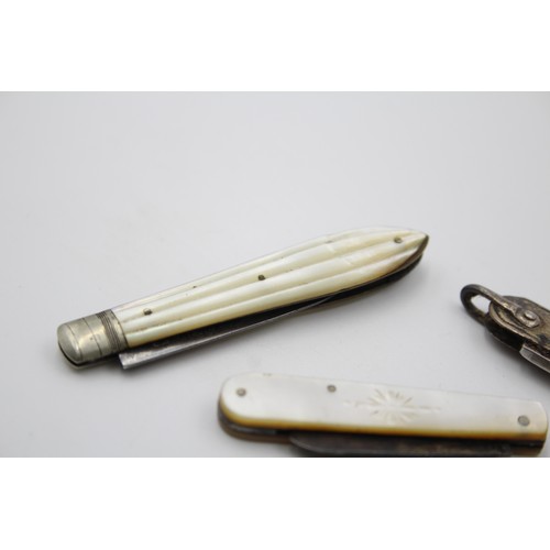 441 - 3 x Antique / Vintage Hallmarked .925 STERLING SILVER Knives Inc Mother of Pearl Handle 47g