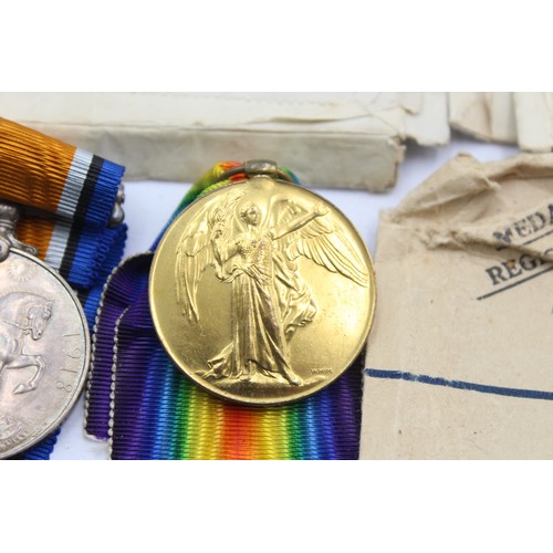 457 - WW1 Boxed Medal Pair & Original Long Ribbons Named DM2/163591 Pte J. W. Mitchell