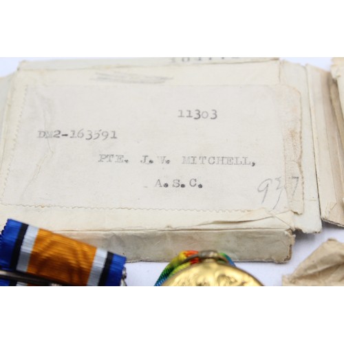 457 - WW1 Boxed Medal Pair & Original Long Ribbons Named DM2/163591 Pte J. W. Mitchell