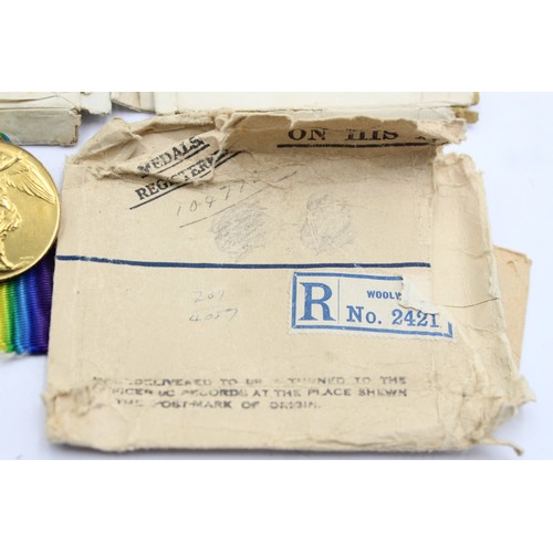 457 - WW1 Boxed Medal Pair & Original Long Ribbons Named DM2/163591 Pte J. W. Mitchell