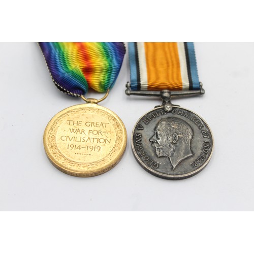 465 - WW1 Medal Pair & Original Ribbons Named 203986 Pte L. Carruthers, RWF