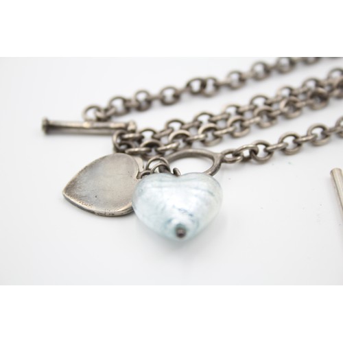 466 - 2 X .925 Heart Charm T Bar Necklaces