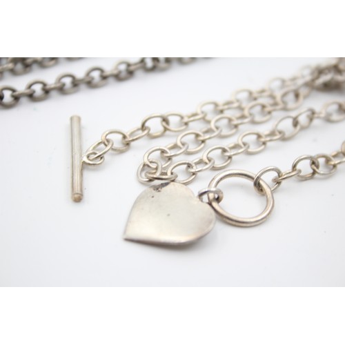 466 - 2 X .925 Heart Charm T Bar Necklaces