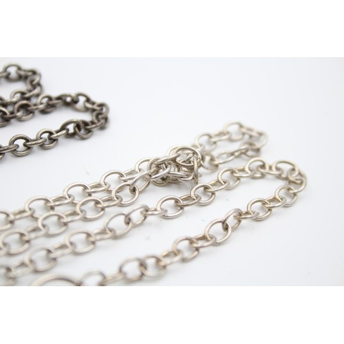 466 - 2 X .925 Heart Charm T Bar Necklaces