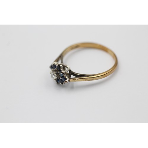 484 - 9ct gold diamond & sapphire dress ring (1.7g)- SIZE O