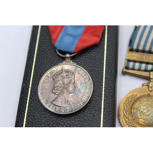 485 - 4 x WW2-ER.II Medals Inc War, Defence, UN Korea & Boxed Named Imperial Service