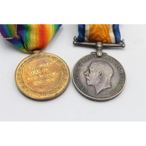 493 - WW1 Medal Pair & Original Ribbons Named R/34577 Pte F. J Kelly, KRRC