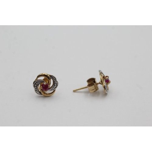 512 - 9ct gold diamond & ruby stud earrings (0.8g)