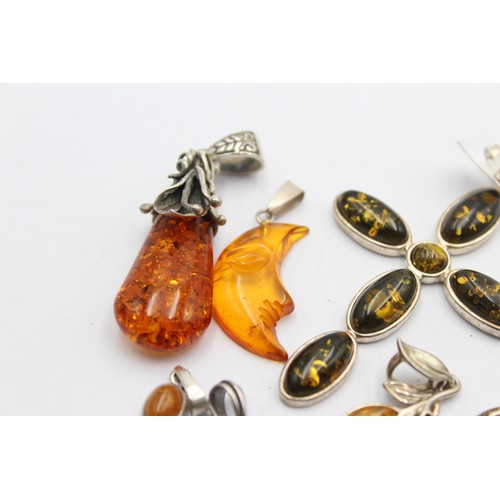 526 - 10 X .925 Amber Set Pendants