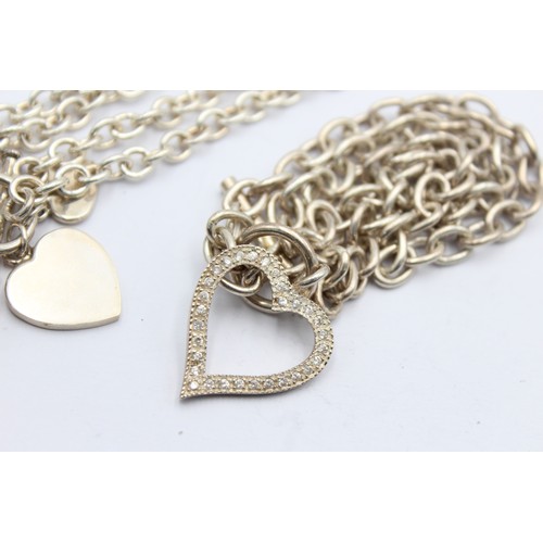 562 - 2 X .925 Heart Charm T Bar Necklaces