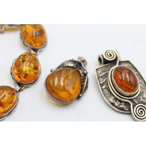 566 - 3 X .925 Amber Set Jewellery