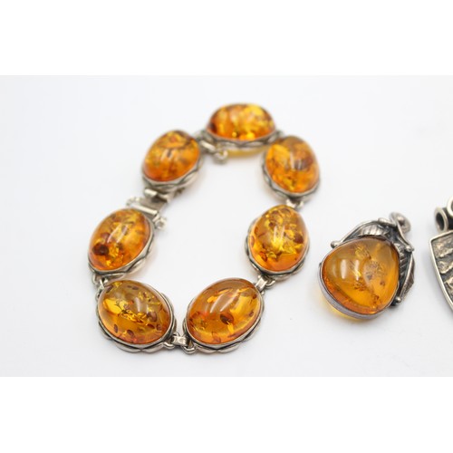 566 - 3 X .925 Amber Set Jewellery