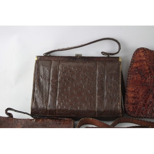 621 - 8 x Assorted Antique / Vintage LEATHER Bags & Purses Inc Croc, Snakeskin, Clutch