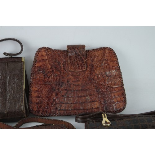 621 - 8 x Assorted Antique / Vintage LEATHER Bags & Purses Inc Croc, Snakeskin, Clutch