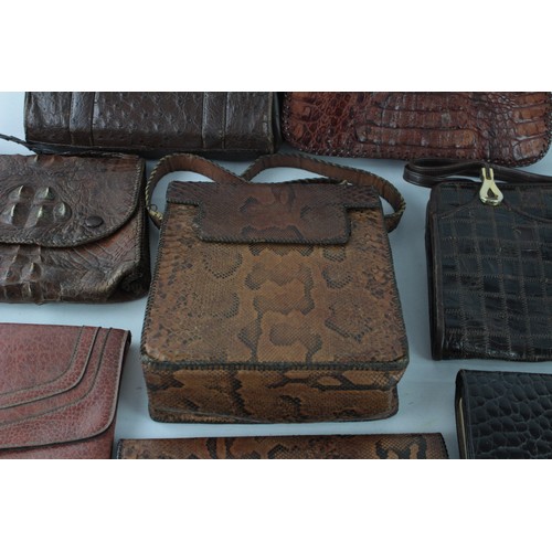 621 - 8 x Assorted Antique / Vintage LEATHER Bags & Purses Inc Croc, Snakeskin, Clutch