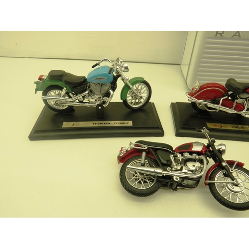 338 - NOVELTY RADIO TIN WITH DIECAST MOTORBIKES